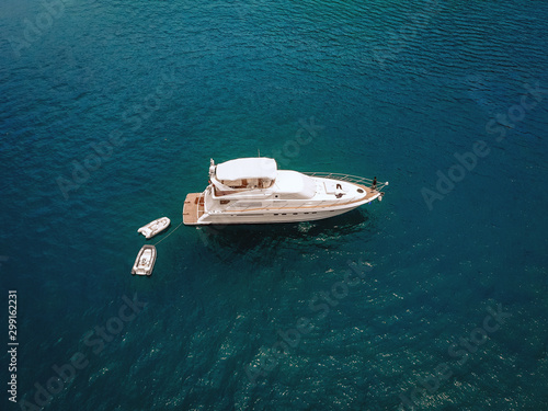 Bird eye view of the amazing white yacht in the Andaman sea  vessels concept. © Semachkovsky 