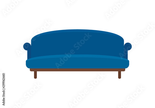 Blue soft retro sofa icon in flat style