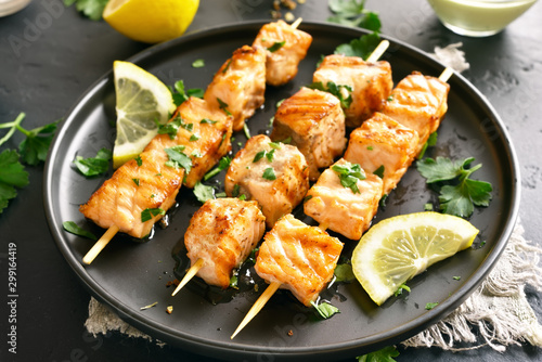 Barbecue salmon skewers