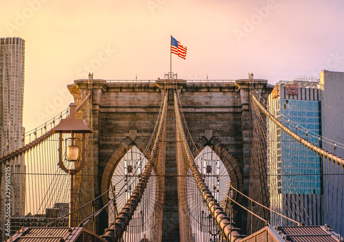 Brooklyn Bridge with nobody at sunset time ,New York City ,USA