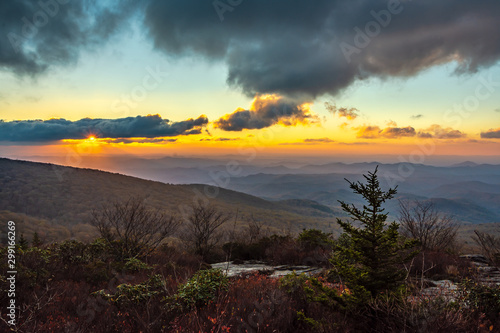 A Dramatic view from Rough Ridge Lookout , Blue Ridge Parkway in fall season.