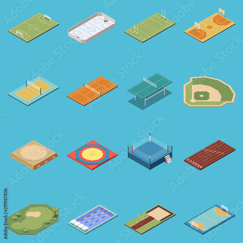 Sport Fields Isometric Icons Set