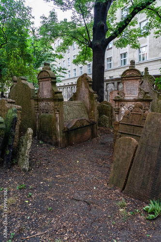 Old Jewish Cemetery Prague in Czech Republic.