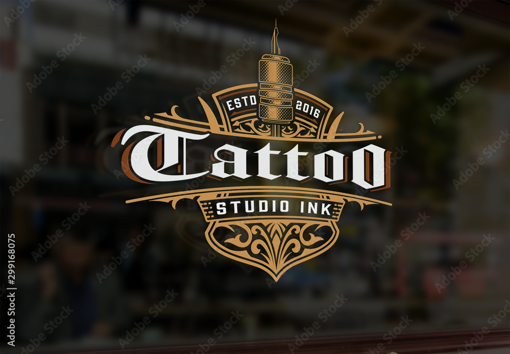 Vintage Tattoo Logo with Gold Elements Stock Template | Adobe Stock