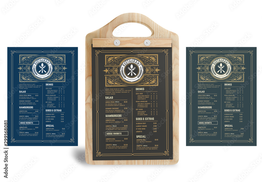Restaurant Menu Layout with Ornamental Elements Stock Template | Adobe ...