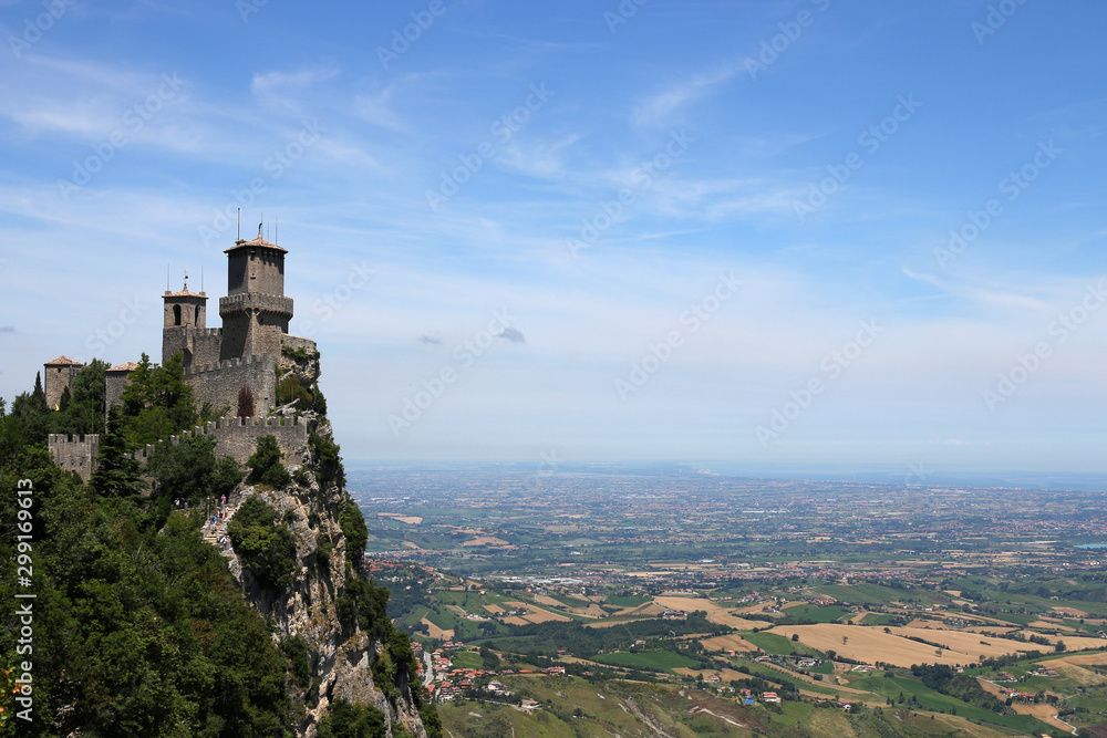 San Marino fortress and towers landscape Italy