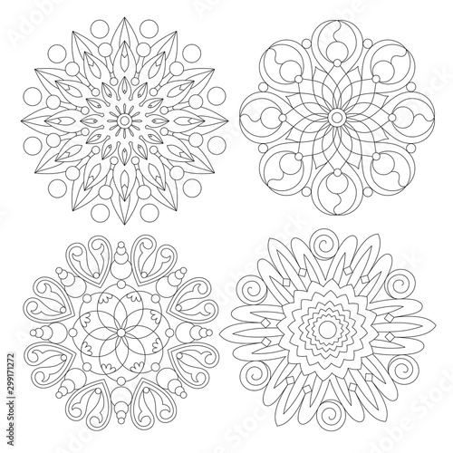 Fototapeta Naklejka Na Ścianę i Meble -  Mandalas: a set of four simple mandalas. Coloring page for adults and children.