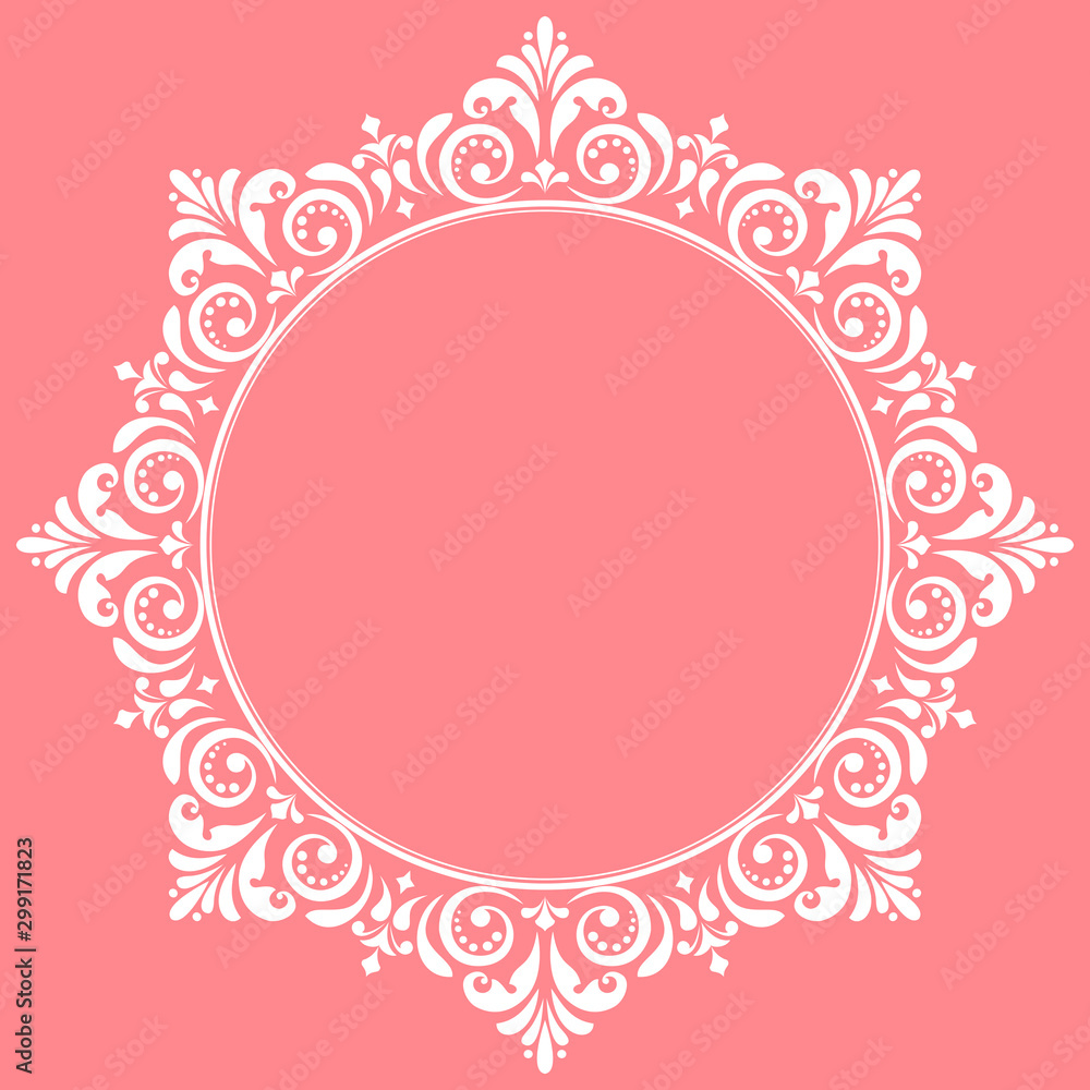 Decorative frame Elegant vector element for design in Eastern style, place for text. Floral pink border. Lace illustration for invitations and greeting cards