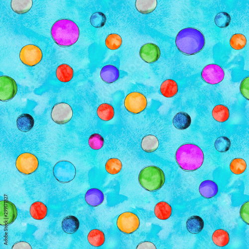 Watercolor hand drawn color grunge holiday dots vintage seamless pattern
