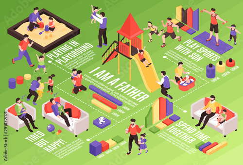  Fatherhood Isometric Infographics Background