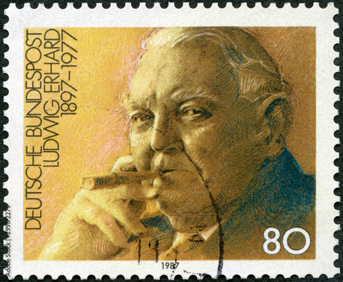 GERMANY - 1987: shows Portrait of Ludwig Wilhelm Erhard (1897-1977), Economist, Chancellor 1963-66, 1987