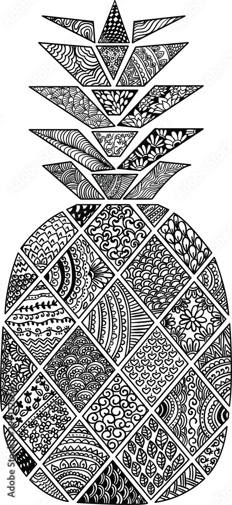 Pineapple doodle art - zentangle vector illustration Stock Vector