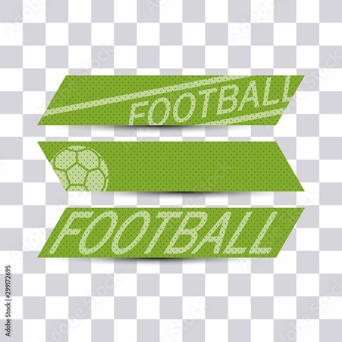 Three green football banners isolated on transparent background