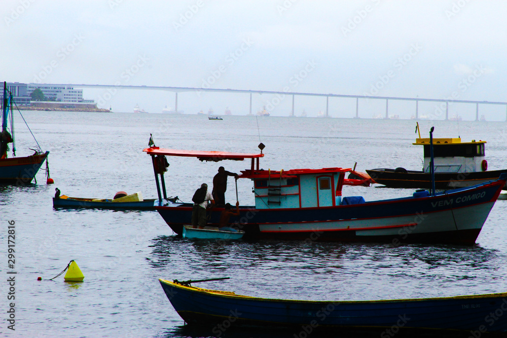 Fishing boats at Guanabara bay in Rio de Janeiro Brazil