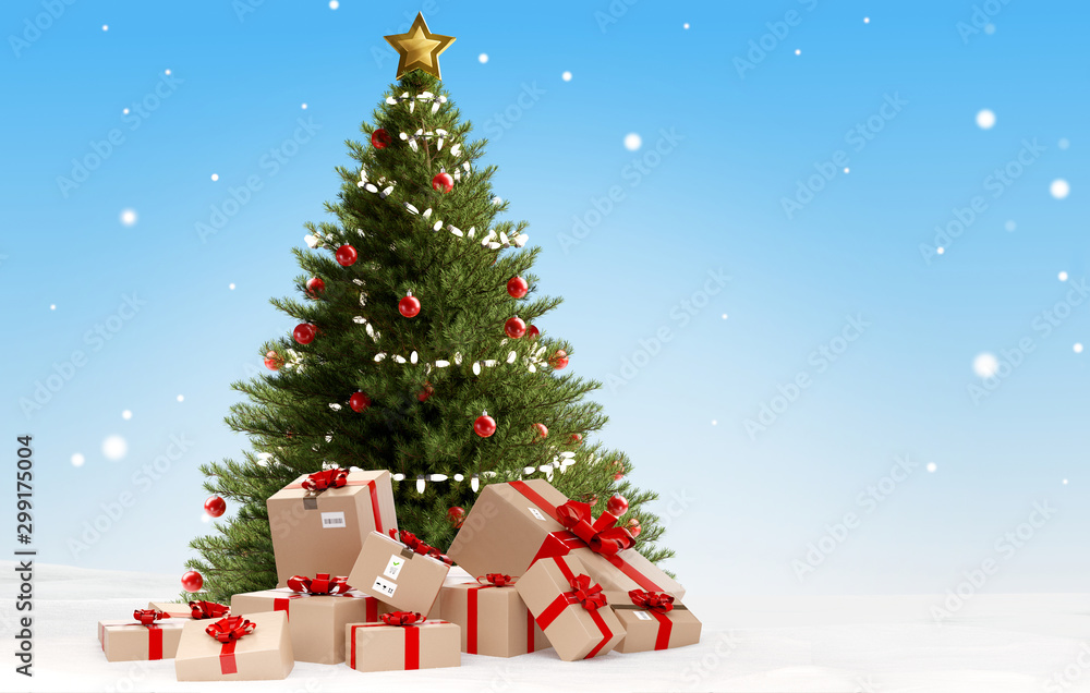 Fototapeta premium wrapped Christmas presents as postal parcels 3d-illustration