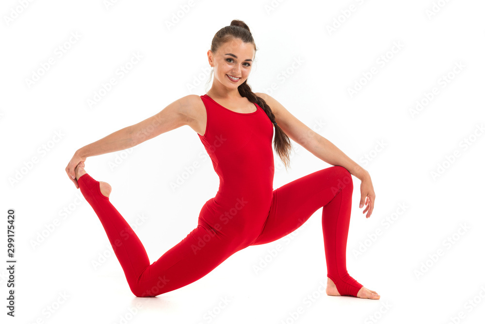 Sporty young woman doing yoga practice isolated on white background Sporty young woman doing yoga practice isolated on white background