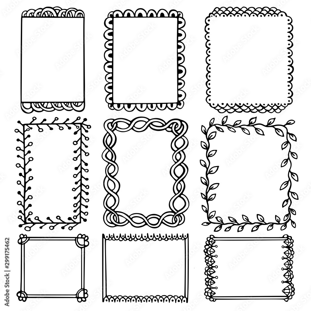 Set of doodle black borders isolated on white background. Set of doodle black borders isolated on white background.