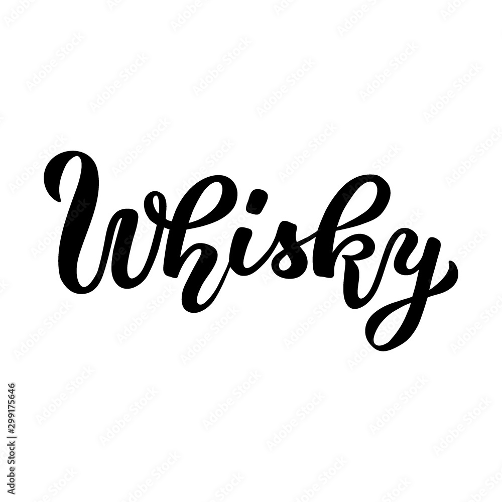 Calligraphy lettering Whisky. Hand-drawn and digitized. Vector inscription. Isolated on white background. Restaurant cafe menu title, for bar poster sticker label. Calligraphy lettering Whisky. Hand-drawn and digitized. Vector inscription. Isolated on white background. Restaurant cafe menu title, for bar poster sticker label.