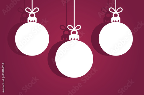 Christmas baubles ornaments, white tags on purple background photo