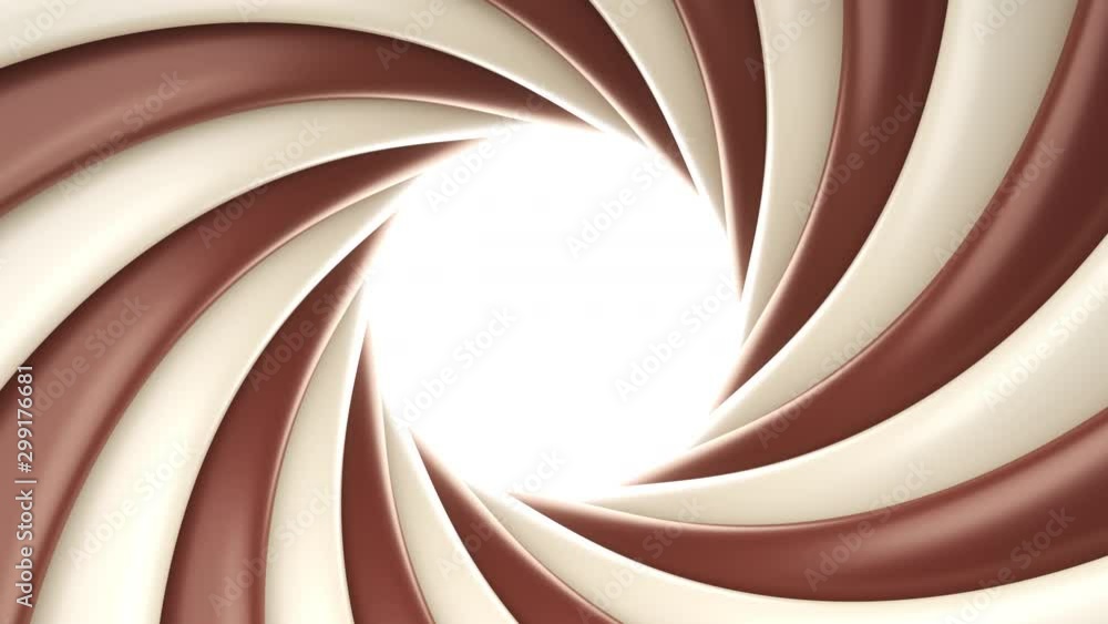 Sweet candy milk chocolate swirl rotating background. Seamless loop. 3d rendering