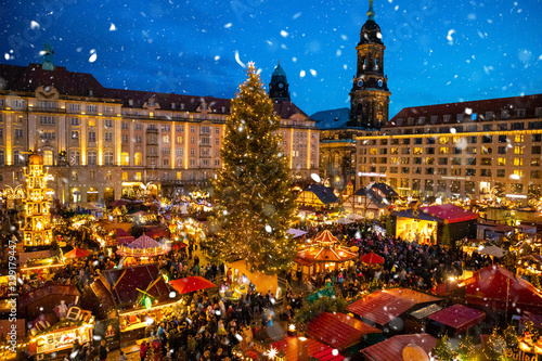 People visit Christmas Market Striezelmarkt in Dresden, Germany photo