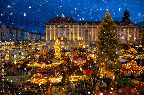 People visit Christmas Market Striezelmarkt in Dresden, Germany photo