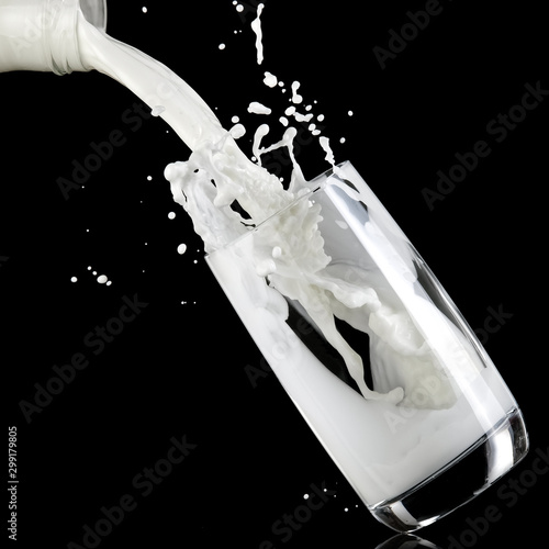 Milk pouring and splash, close up