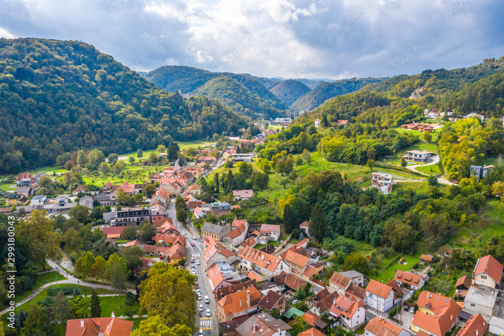Panorama of Town of Samobor in Croatia, green countryside landscape