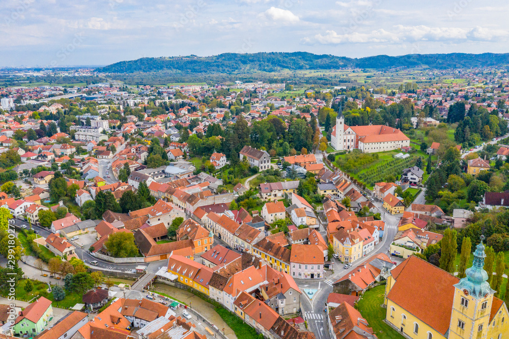 Samobor, Croatia, panoramic view frome drone over city center
