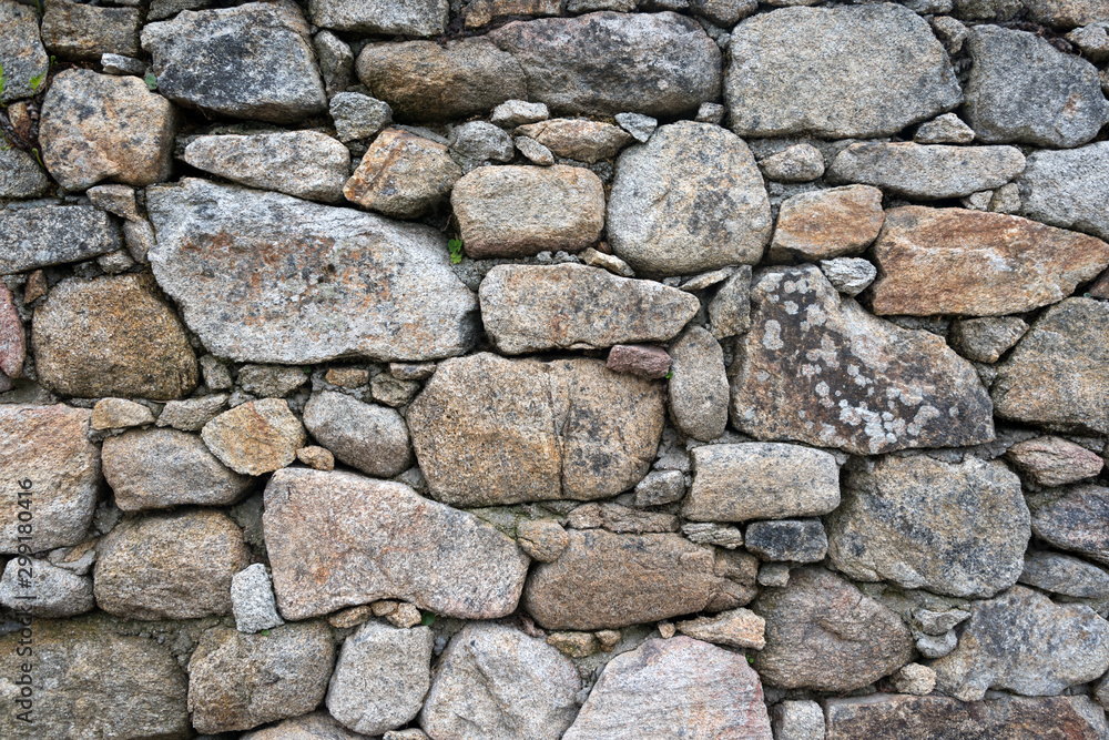 Texture of a stone wall. Old castle stone wall background. Wall made of wild stone. Natural background.