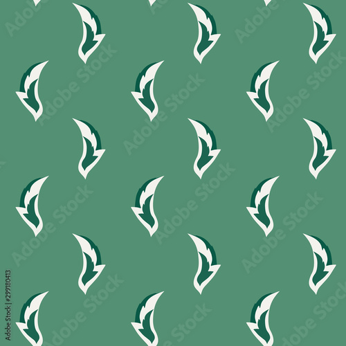 Vector Delicate Folk Rose Leaves on Green seamless pattern background.