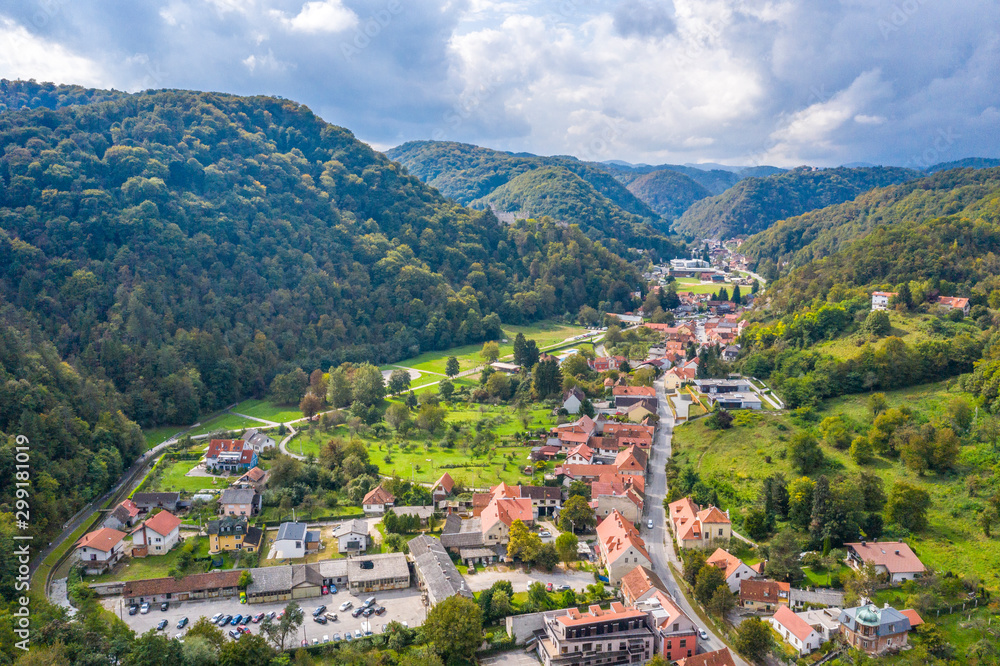 Panorama of Town of Samobor in Croatia, green countryside landscape