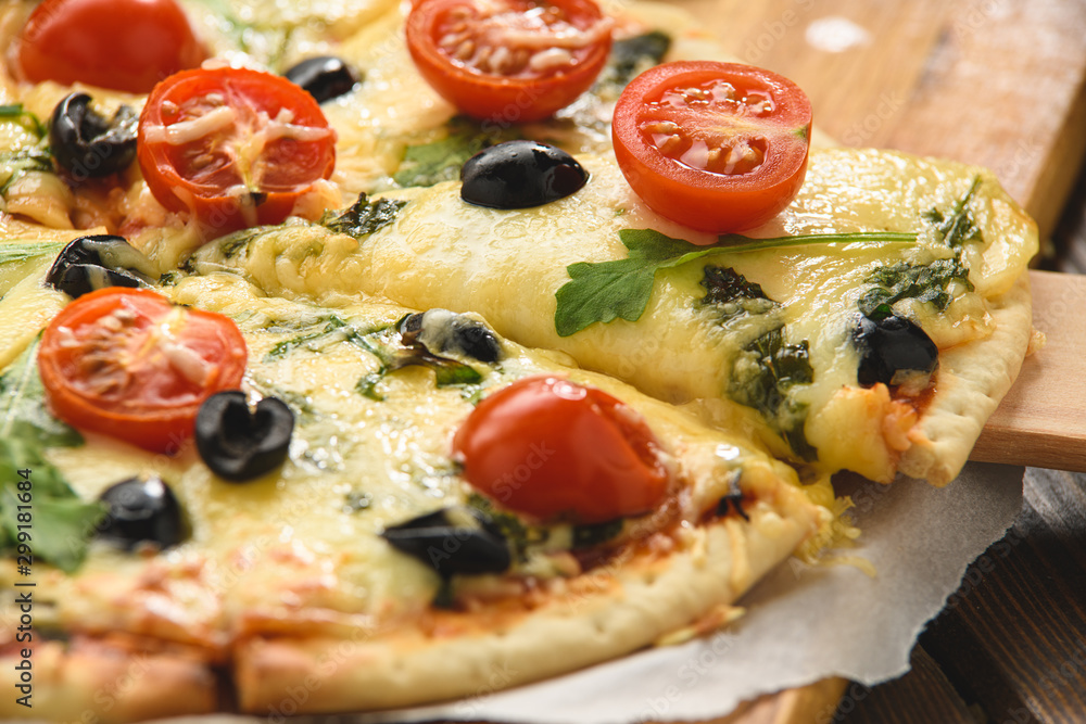Pizza with wine tomatoes cheese and arugula Pizza with wine tomatoes cheese and arugula