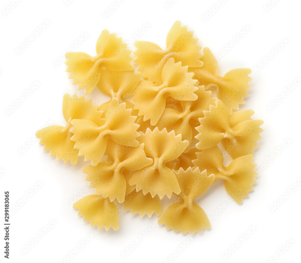 Top view of uncooked farfalle pasta Top view of uncooked farfalle pasta