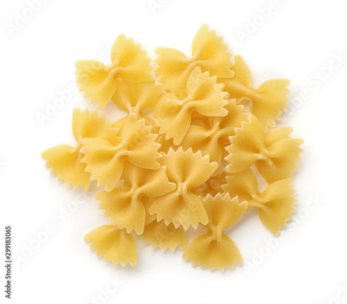 Top view of uncooked farfalle pasta