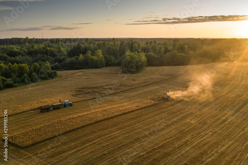 View from above. Combine harvester. Agricultural landscape. © Aleks Kend