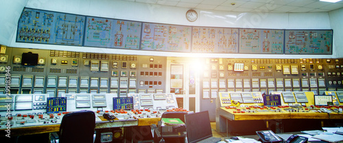 Schilderij op canvas Industrial control panel at the energy plant
