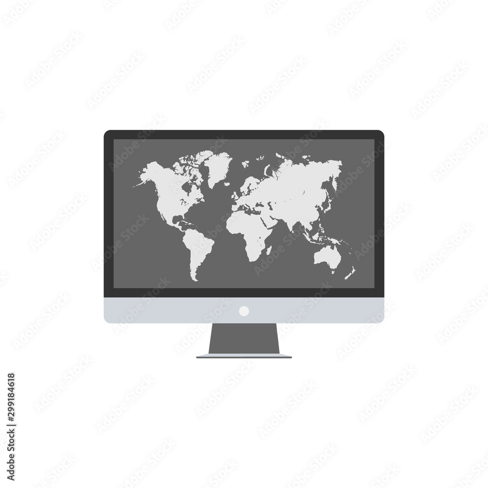 Computer Monitor With World Map vector icon eps Computer Monitor With World Map vector icon eps