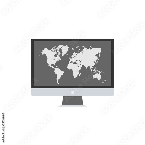 Computer Monitor With World Map vector icon eps