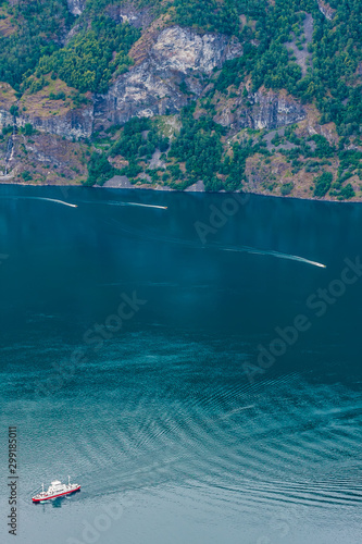 Aurlandsfjord view from the top of Stegastein viewpoint in Norway fjords