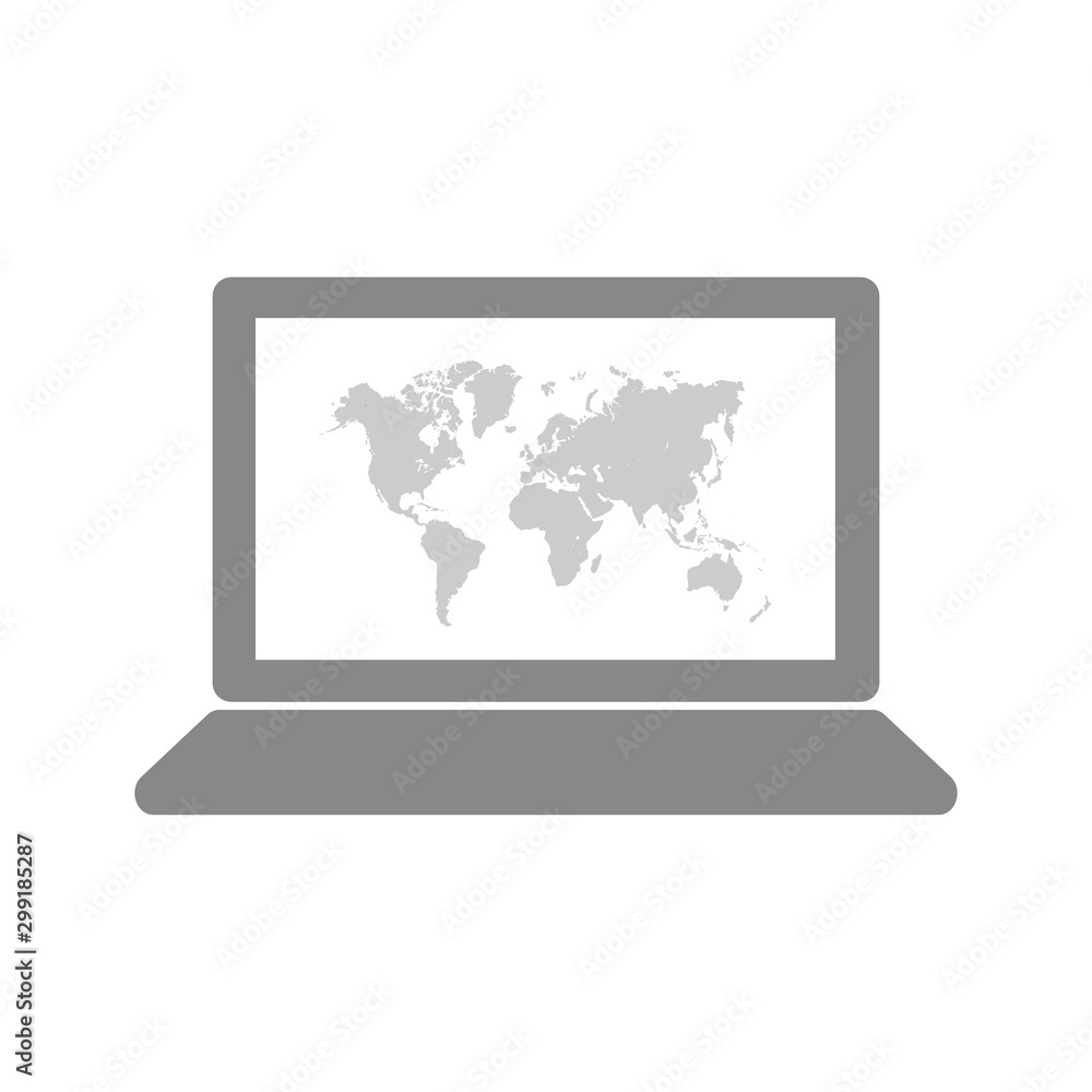 Laptop with high detailed World map on screen. Vector illustration. Laptop with high detailed World map on screen. Vector illustration.