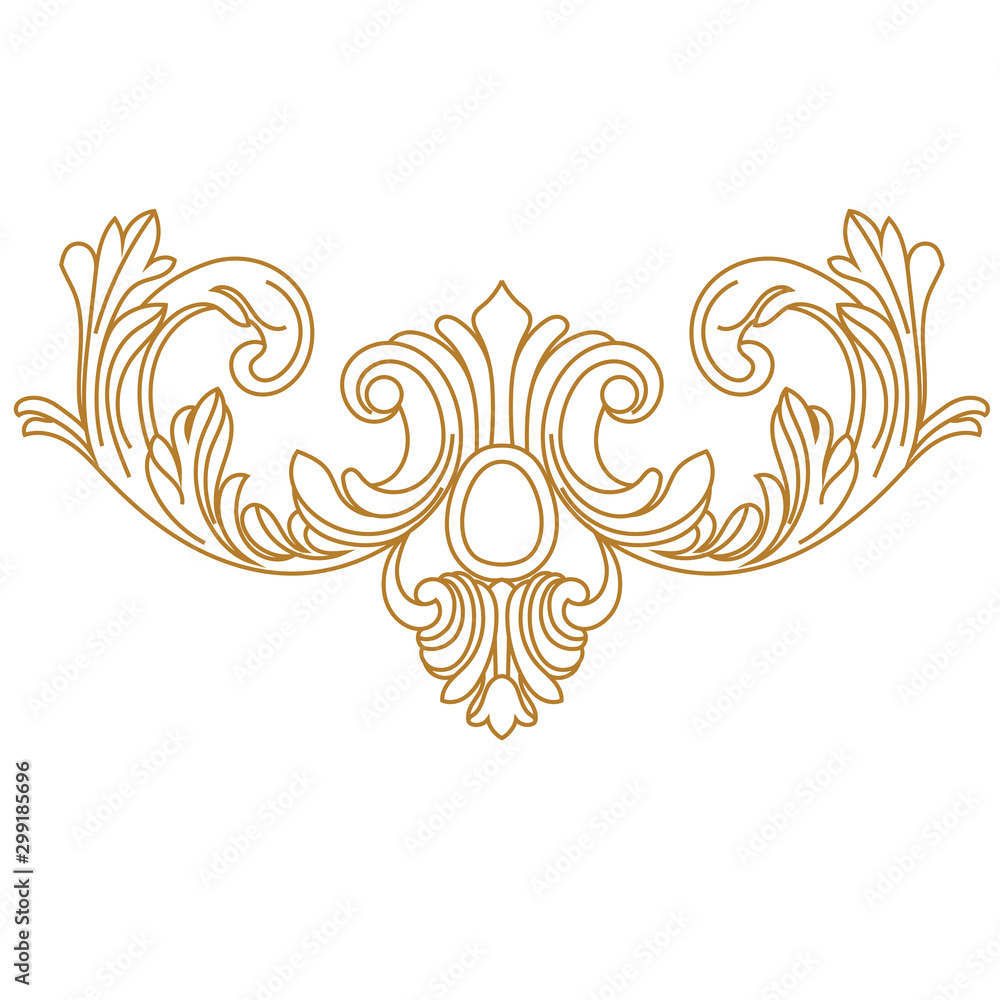 Fototapeta premium Golden vintage baroque ornament, corner. Retro pattern antique style acanthus.