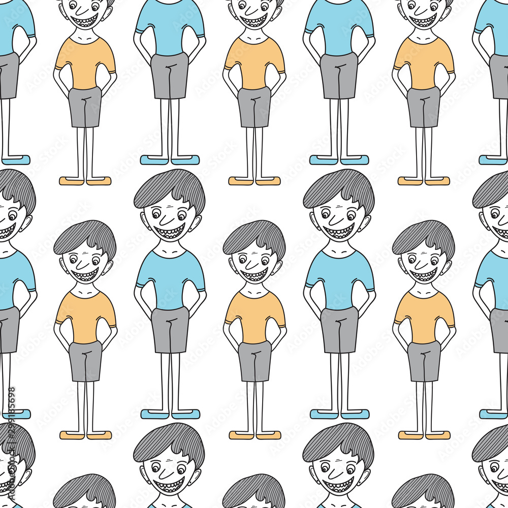 Teen boy seamless pattern vector background, fabric fashion design Teen boy seamless pattern vector background, fabric fashion design