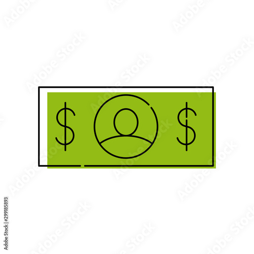 Icono plano lineal billete de dolar con color verde 