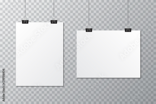 White blank poster template with stationery clip. Blank poster mockup