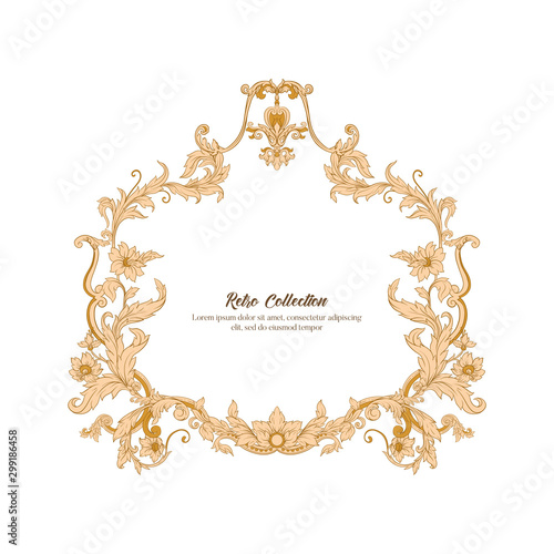 Border, frame label In baroque, rococo, victorian renaissance style. Trendy floral vintage pattern. Vector illustration