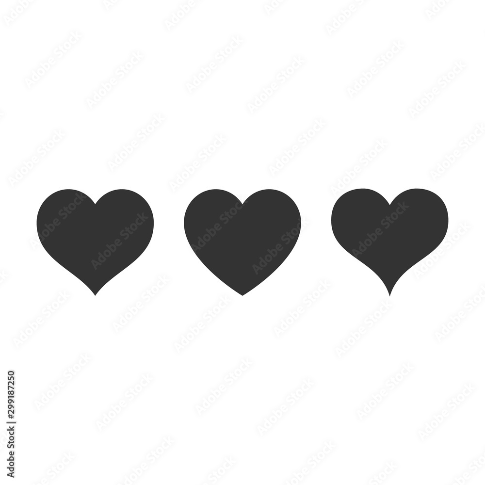 Heart shape simple black vector icon set. Heart silhouette glyph symbol set.
