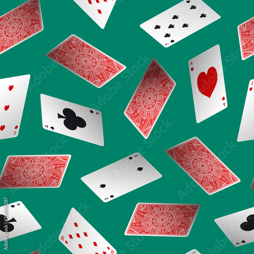 Realistic Detailed 3d Poker Card Seamless Pattern Background. Vector