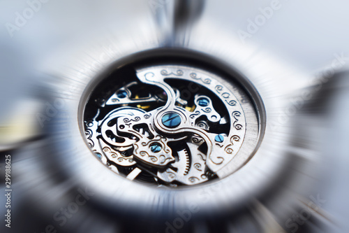 Mechanical Watch Piece Close Up With Zoom Burst Effect
