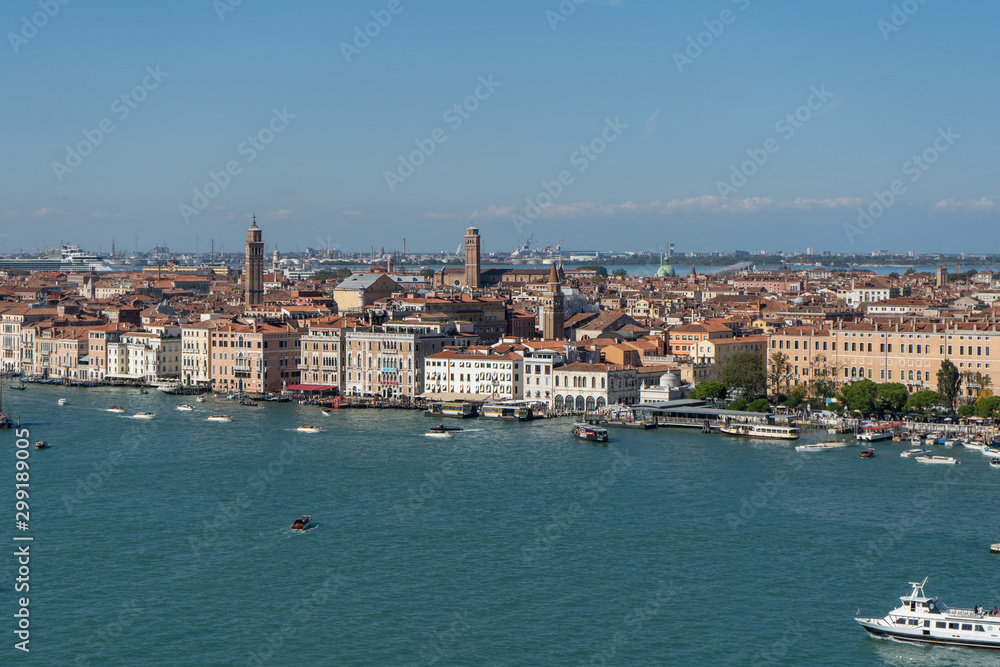 View from San Giorgio Maggiore church to Venice. Travel photo.  Italy. Europe.